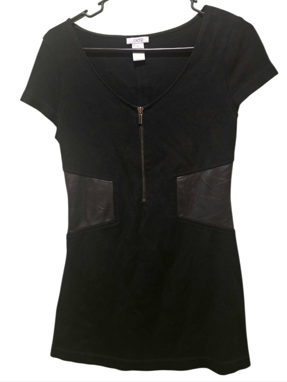 Cache Short Sleeve Zip-Front Tunic With Side Panels Small